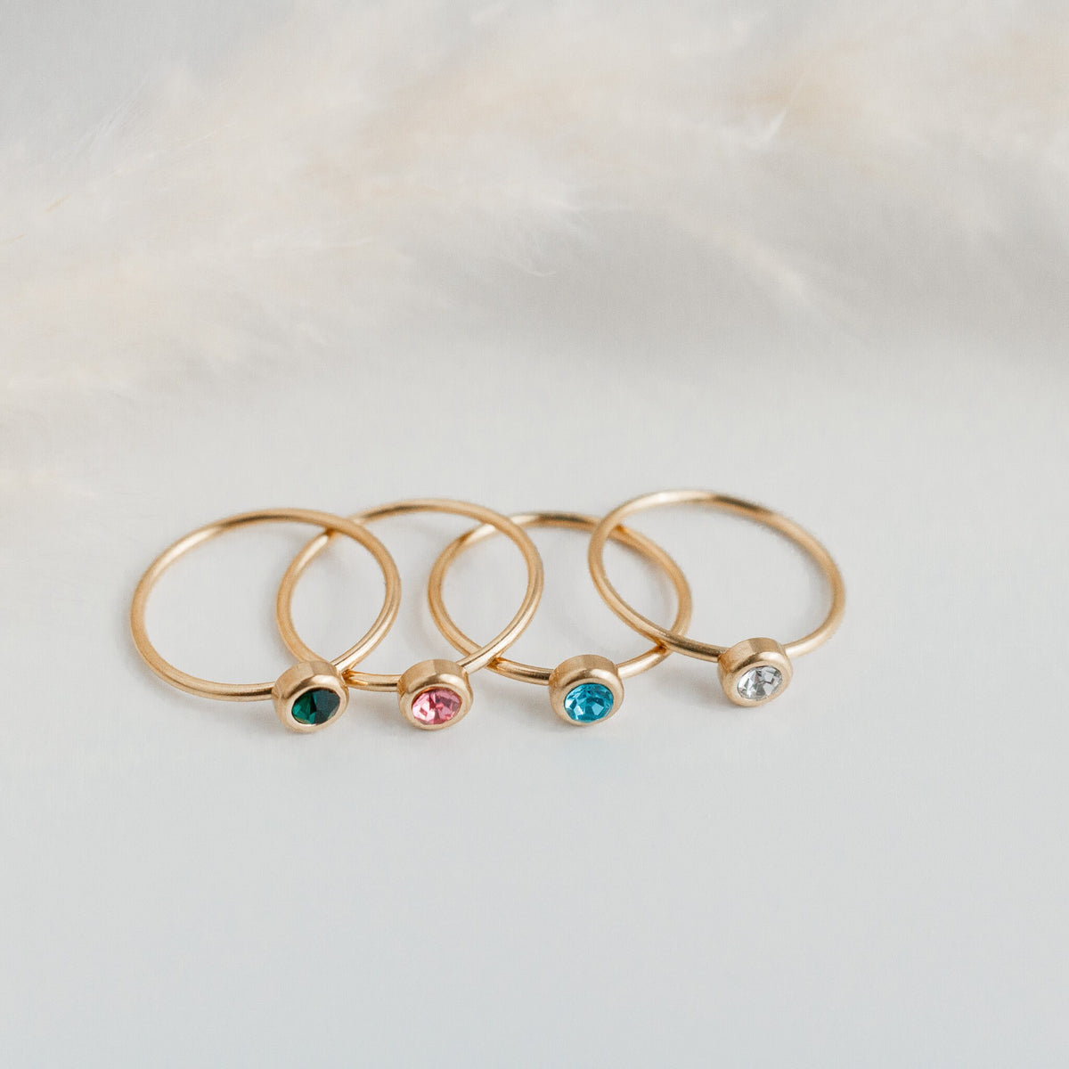 Gold Birthstone Ring: Dainty Stainless Steel Stacking Ring - Torianic Jewelry