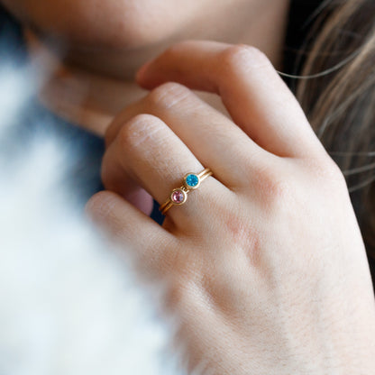 Gold Birthstone Ring: Dainty Stainless Steel Stacking Ring - Torianic Jewelry