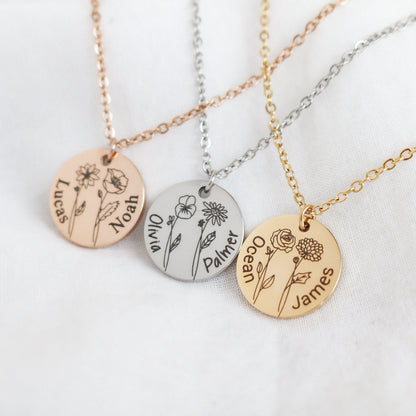Personalized Birth Month Flower Necklace, Custom Name Jewelry - Torianic Jewelry