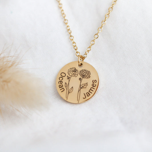 Personalized Birth Month Flower Necklace, Custom Name Jewelry - Torianic Jewelry