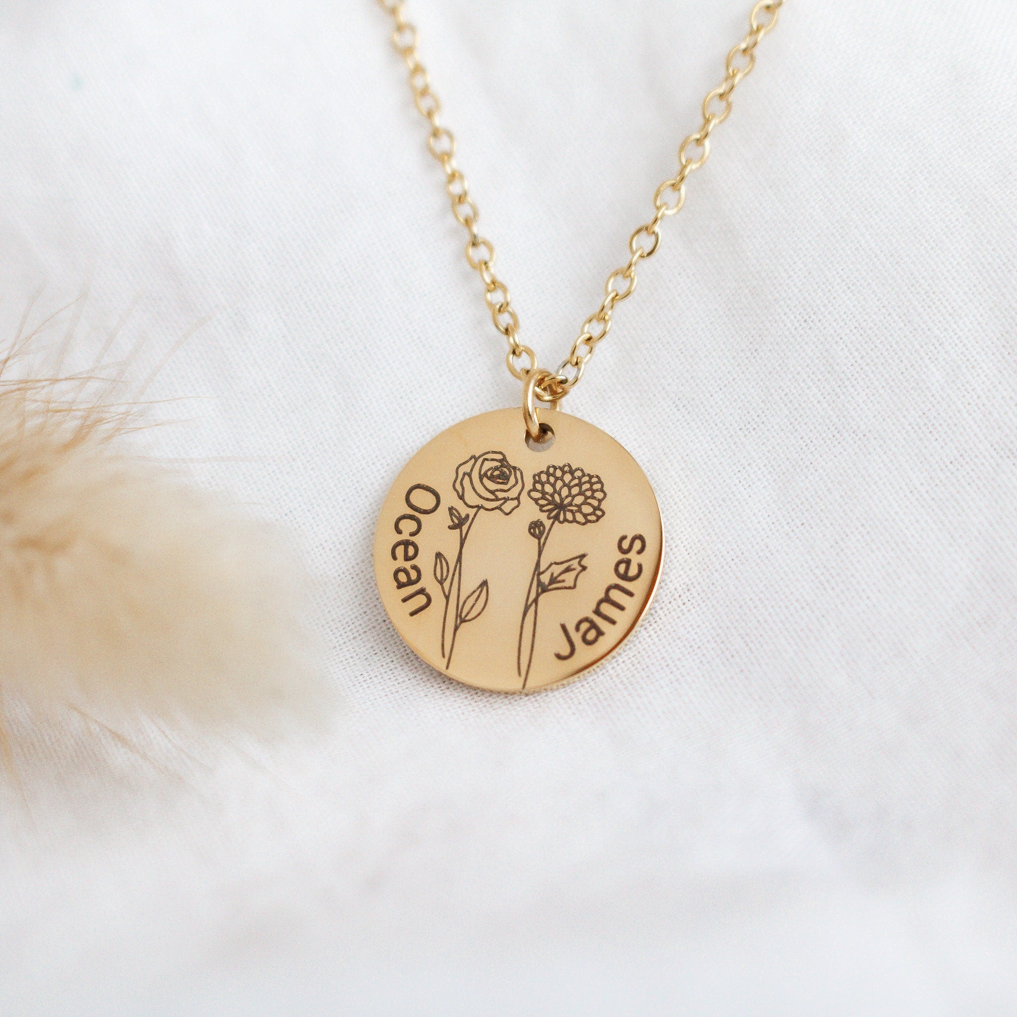 Personalized Birth Month Flower Necklace, Custom Name Jewelry - Torianic Jewelry