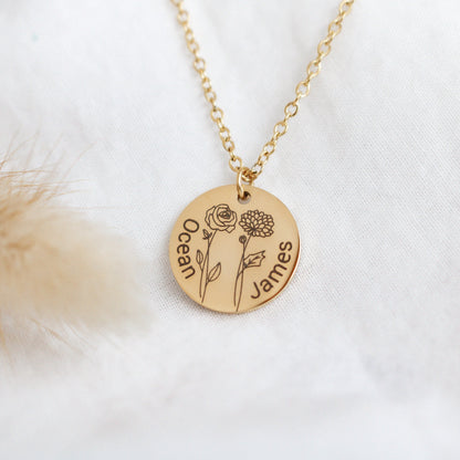 Personalized Birth Month Flower Necklace, Custom Name Jewelry - Torianic Jewelry