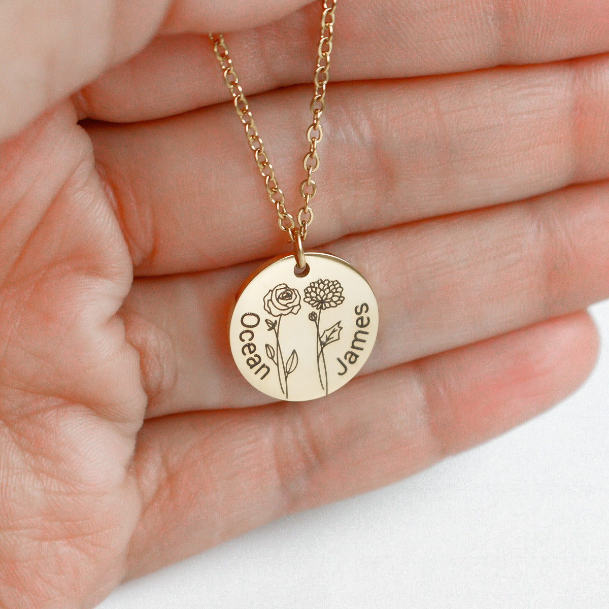 Personalized Birth Month Flower Necklace, Custom Name Jewelry - Torianic Jewelry