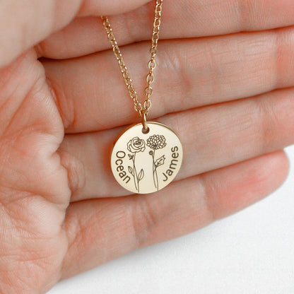 Personalized Birth Month Flower Necklace, Custom Name Jewelry - Torianic Jewelry