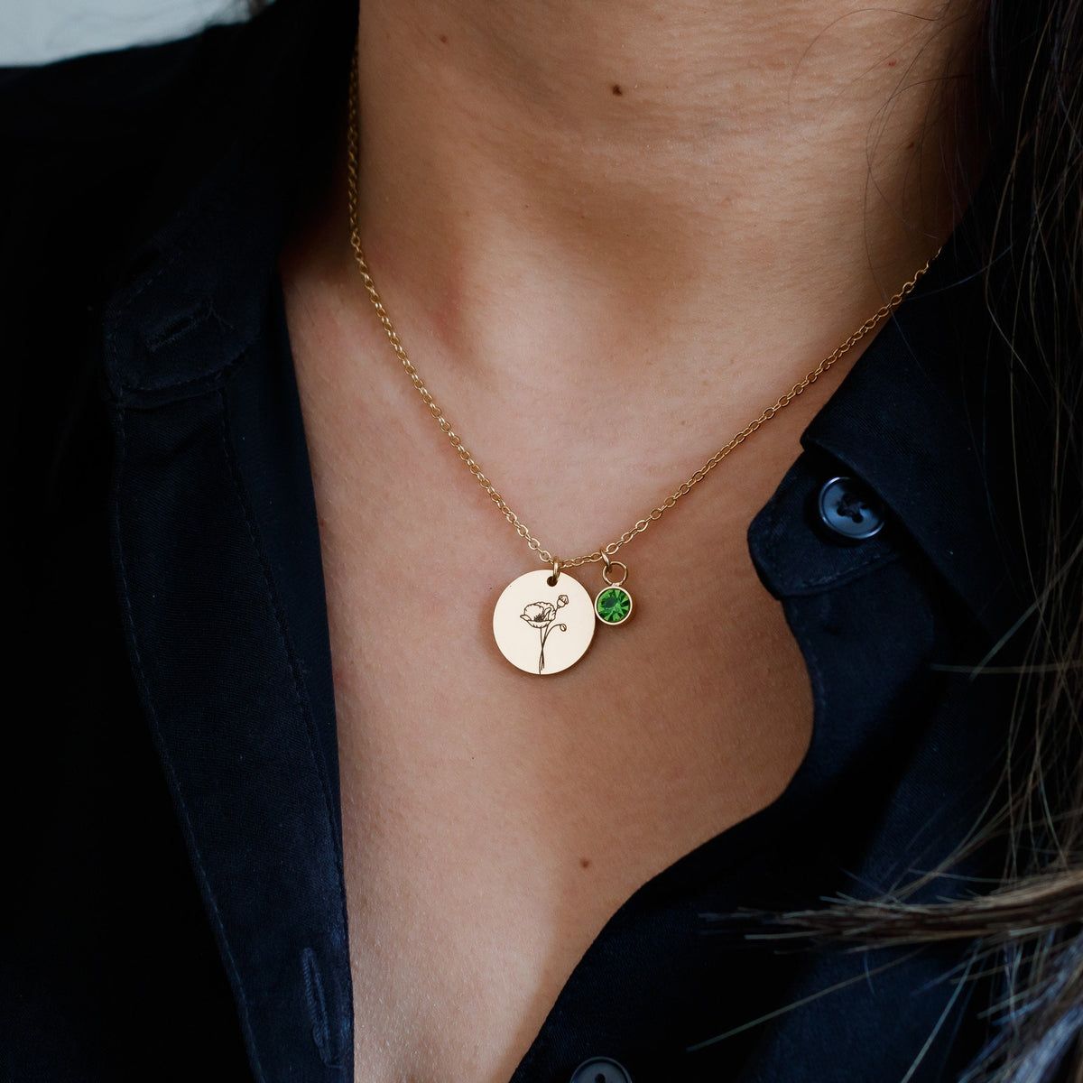 Birth Flower Necklace with Birthstone: Personalized Jewelry Gift - Torianic Jewelry