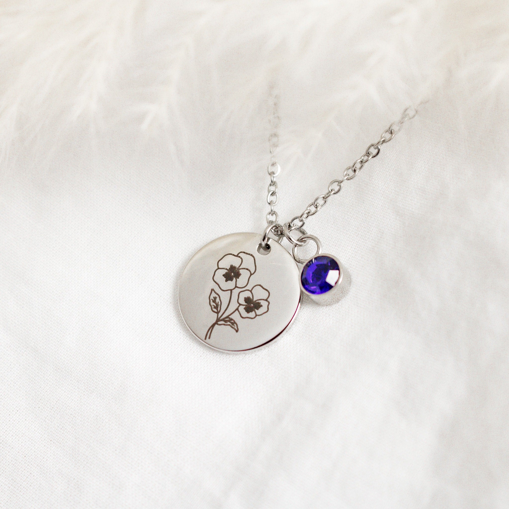 Birth Flower Necklace with Birthstone: Personalized Jewelry Gift - Torianic Jewelry