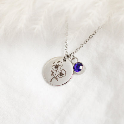 Birth Flower Necklace with Birthstone: Personalized Jewelry Gift - Torianic Jewelry