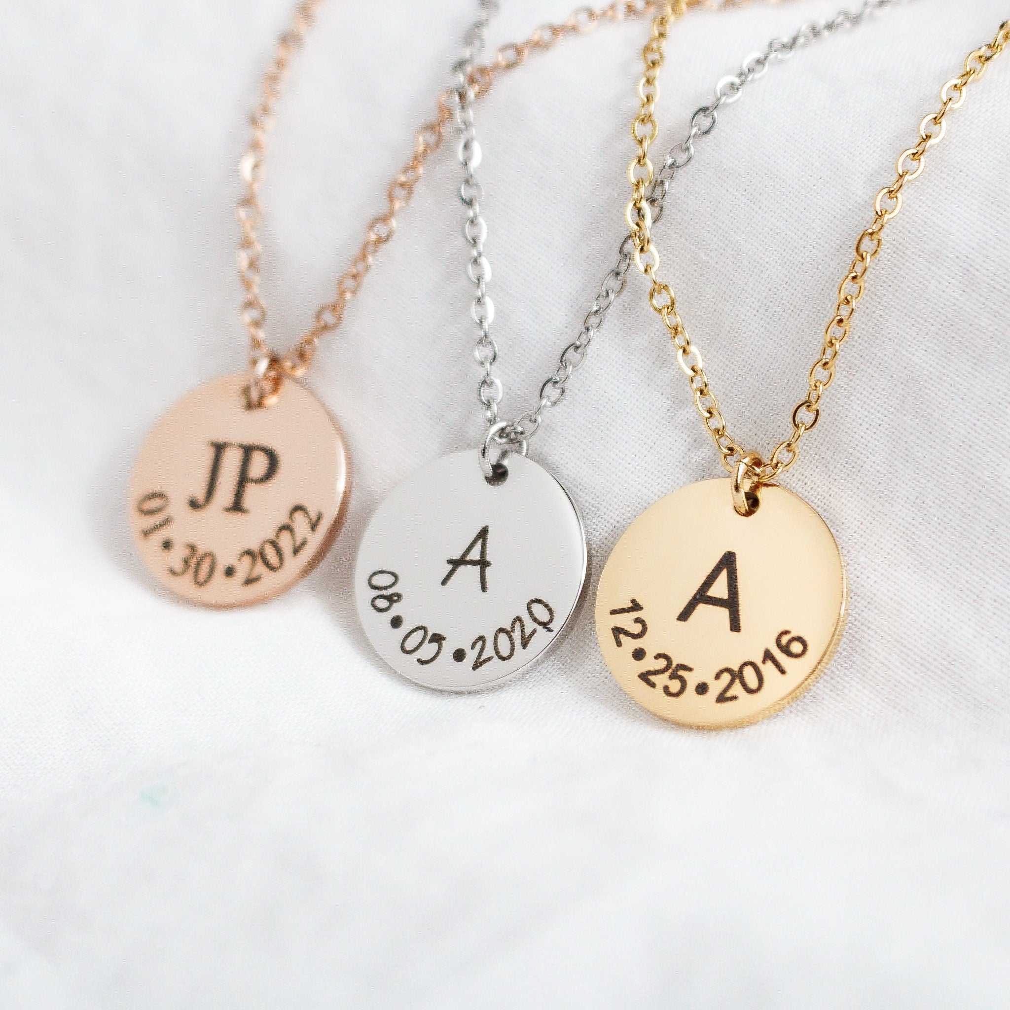 Personalized Initial & Date Necklace: Stainless Steel Monogrammed Jewelry - Torianic Jewelry