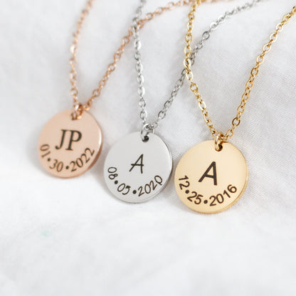 Personalized Initial & Date Necklace: Stainless Steel Monogrammed Jewelry - Torianic Jewelry
