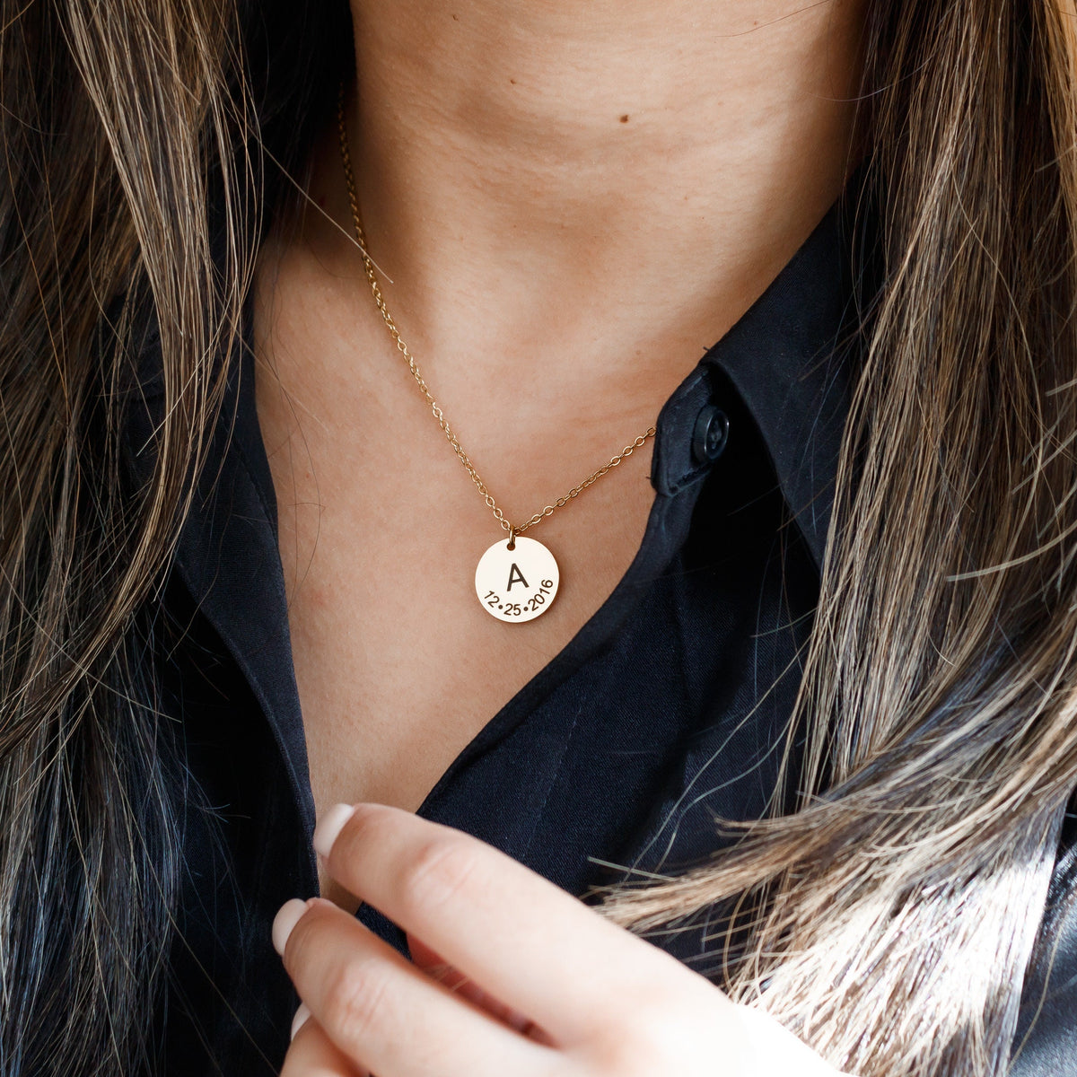 Personalized Initial & Date Necklace: Stainless Steel Monogrammed Jewelry - Torianic Jewelry