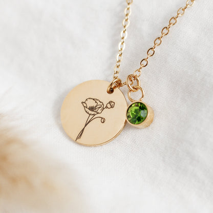 Birth Flower Necklace with Birthstone: Personalized Jewelry Gift - Torianic Jewelry