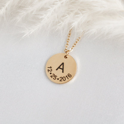 Personalized Initial & Date Necklace: Stainless Steel Monogrammed Jewelry - Torianic Jewelry
