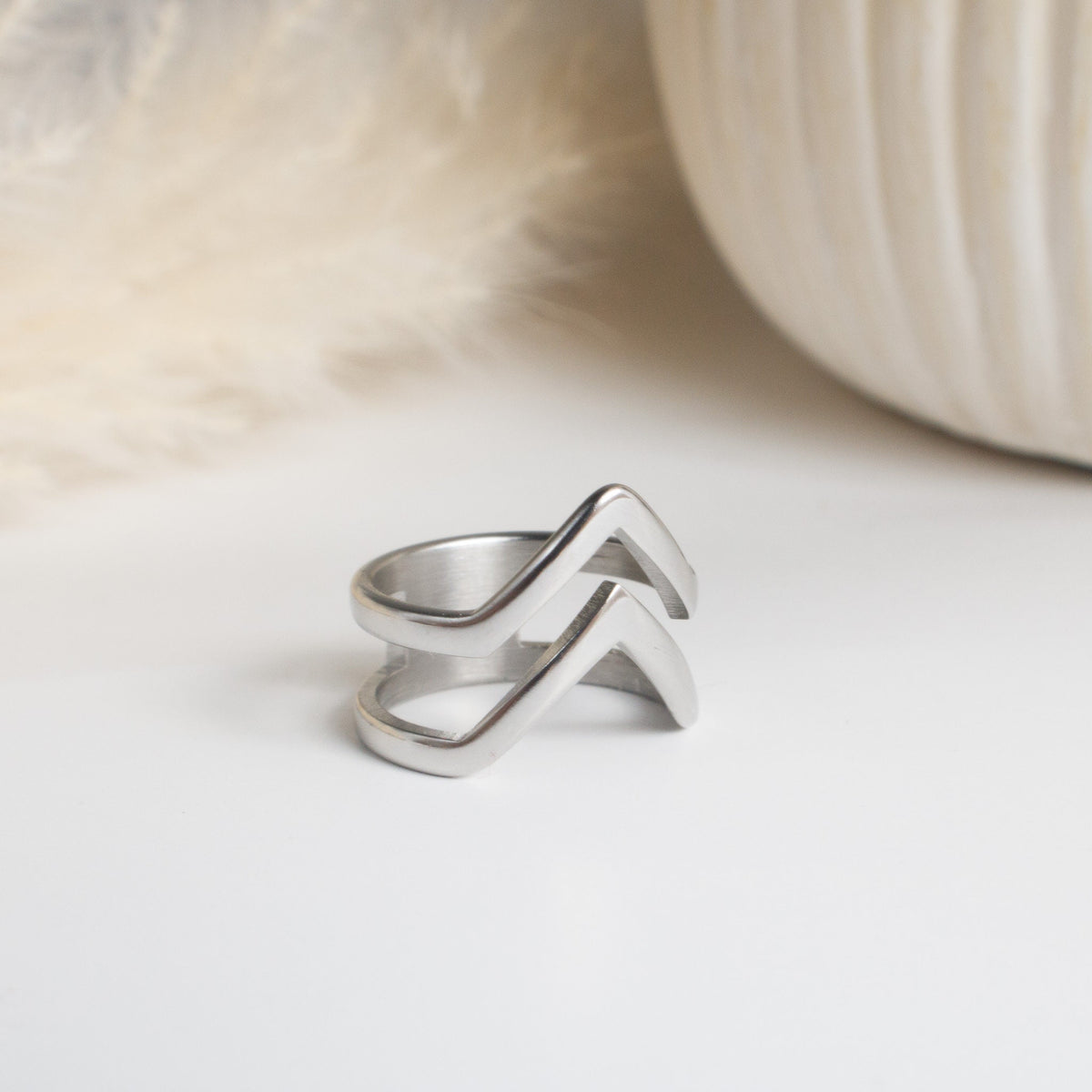 Minimalist Stainless Steel Chevron Ring - Geometric V Ring - Torianic Jewelry