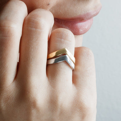 Minimalist Stainless Steel Chevron Ring - Geometric V Ring - Torianic Jewelry
