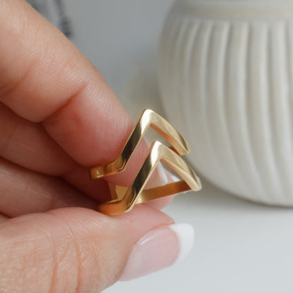 Minimalist Stainless Steel Chevron Ring - Geometric V Ring - Torianic Jewelry