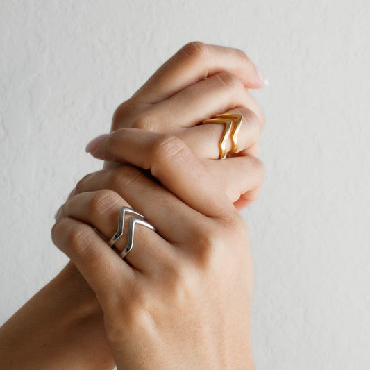 Minimalist Stainless Steel Chevron Ring - Geometric V Ring - Torianic Jewelry
