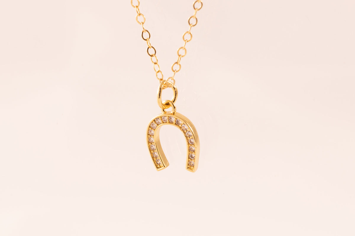 14K Gold Filled Horseshoe Necklace: CZ Good Luck Charm - Torianic Jewelry