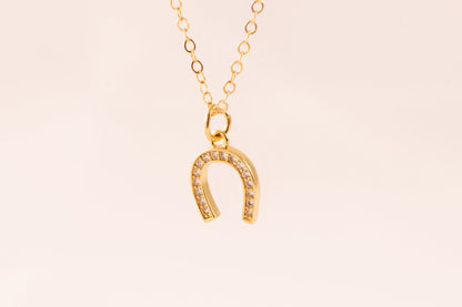 14K Gold Filled Horseshoe Necklace: CZ Good Luck Charm - Torianic Jewelry