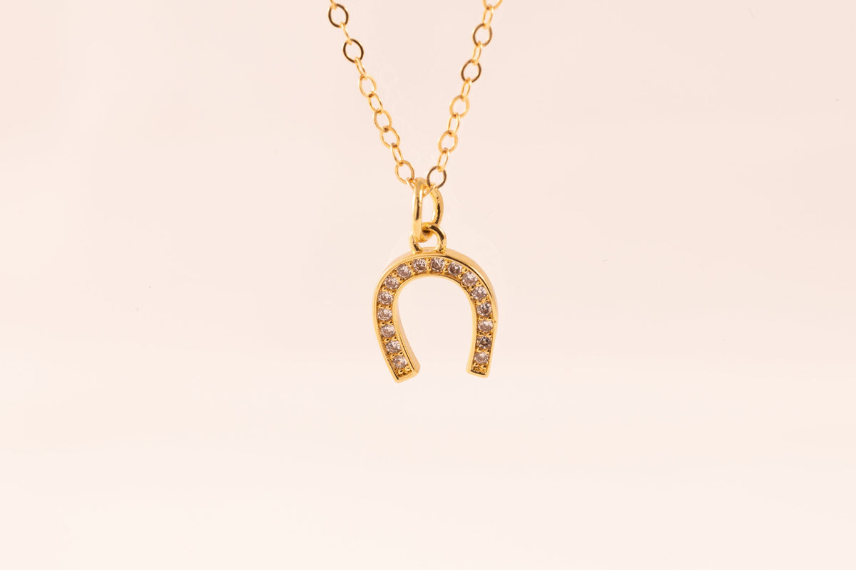 14K Gold Filled Horseshoe Necklace: CZ Good Luck Charm - Torianic Jewelry