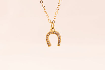 14K Gold Filled Horseshoe Necklace: CZ Good Luck Charm - Torianic Jewelry