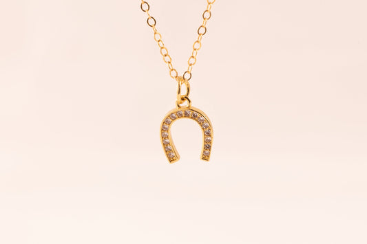 14K Gold Filled Horseshoe Necklace: CZ Good Luck Charm - Torianic Jewelry