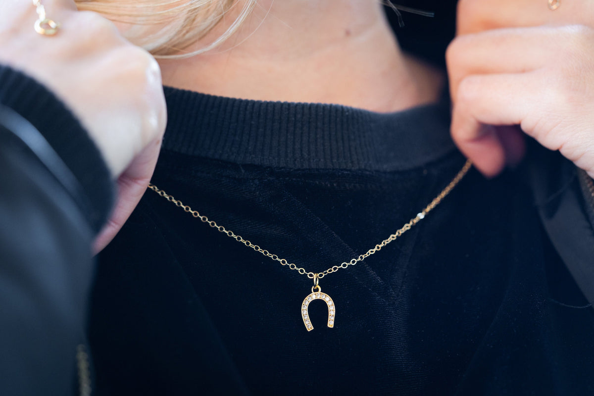 14K Gold Filled Horseshoe Necklace: CZ Good Luck Charm - Torianic Jewelry