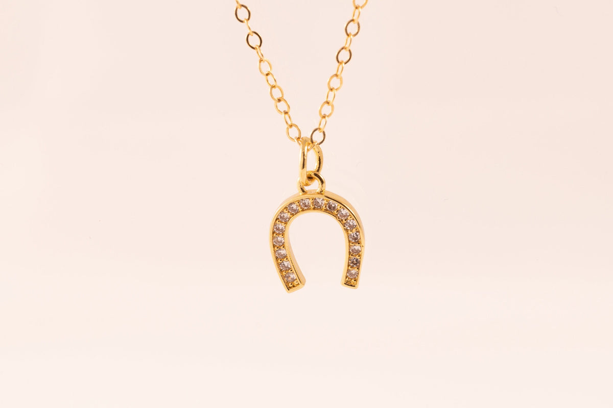 14K Gold Filled Horseshoe Necklace: CZ Good Luck Charm - Torianic Jewelry
