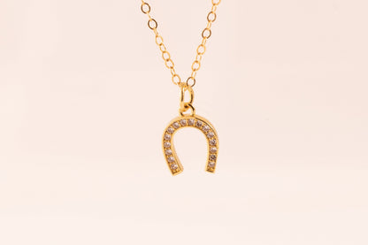 14K Gold Filled Horseshoe Necklace: CZ Good Luck Charm - Torianic Jewelry