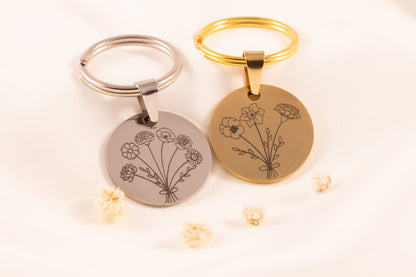 Birth Flower Bouquet Keychain - Personalized Floral Gift - Torianic Jewelry