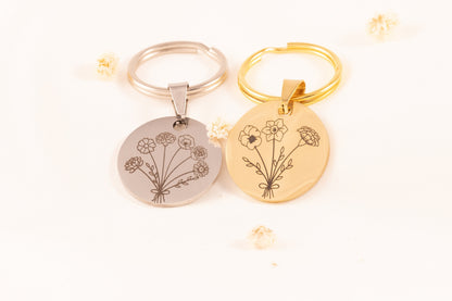 Birth Flower Bouquet Keychain - Personalized Floral Gift - Torianic Jewelry