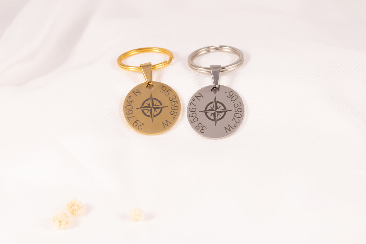 Personalized GPS Coordinates Keychain: Stainless Steel Location Keepsake - Torianic Jewelry