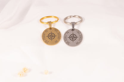 Personalized GPS Coordinates Keychain: Stainless Steel Location Keepsake - Torianic Jewelry