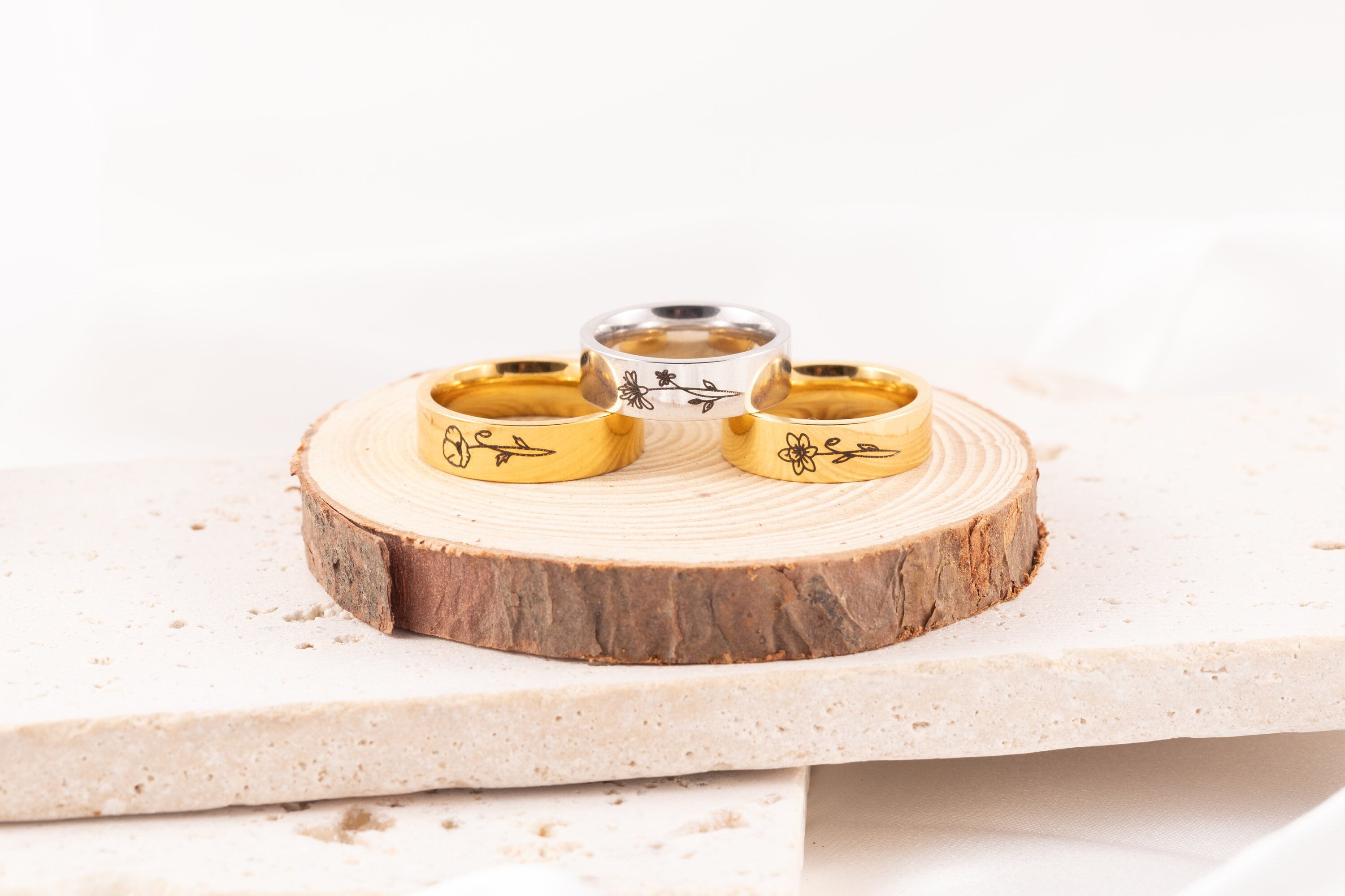Birth Flower Ring: 14K Gold Plated Floral Signet, Handmade - Torianic Jewelry