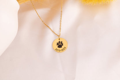 Custom Paw Print Necklace: Engraved Pet Portrait, Stainless Steel - Torianic Jewelry