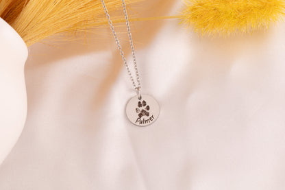 Custom Paw Print Necklace: Engraved Pet Portrait, Stainless Steel - Torianic Jewelry