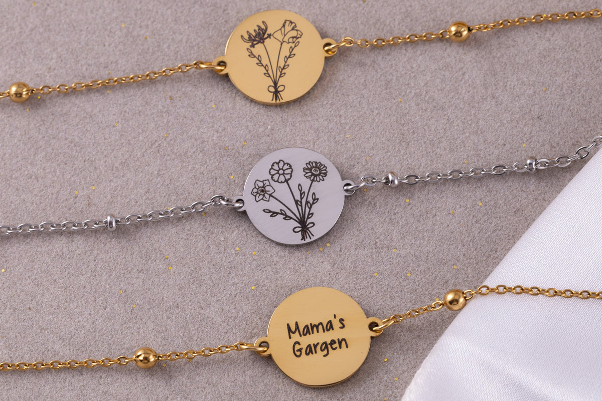 Birth Flower Bouquet Bracelet: Personalized Floral Charm, Garden Bracelet - Torianic Jewelry