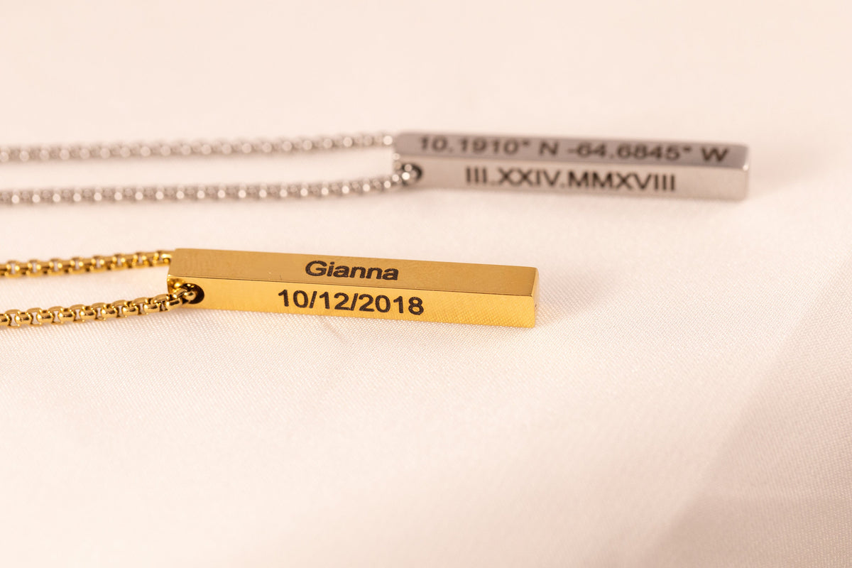 Personalized Bar Necklace, Engraved Name, Stainless Steel Pendant - Torianic Jewelry
