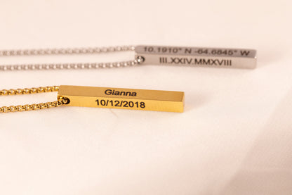 Personalized Bar Necklace, Engraved Name, Stainless Steel Pendant - Torianic Jewelry