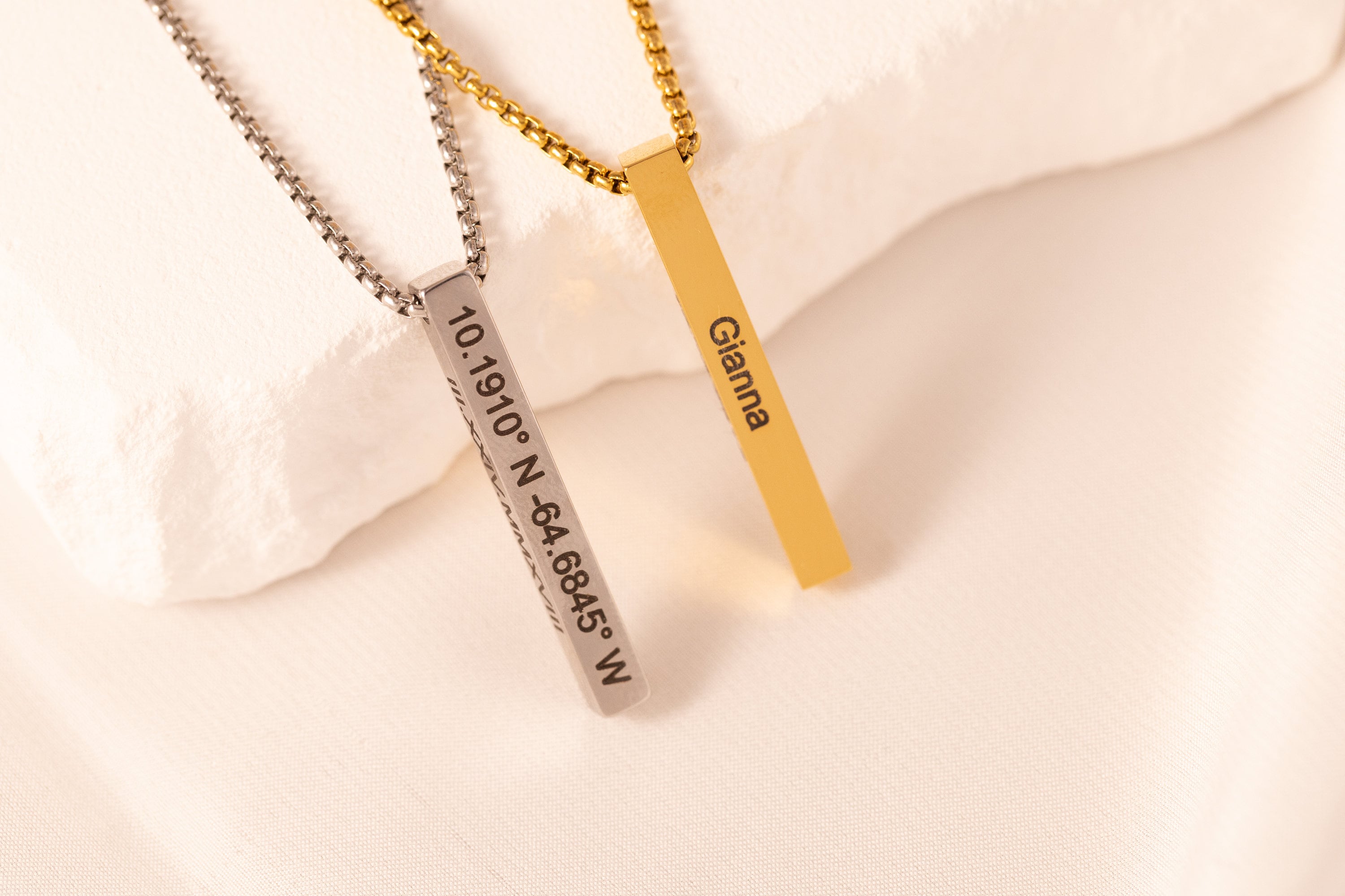 Personalized Bar Necklace, Engraved Name, Stainless Steel Pendant - Torianic Jewelry