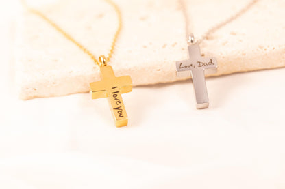 Personalized Handwriting Cremation Cross Necklace: Memorial Urn Jewelry - Torianic Jewelry