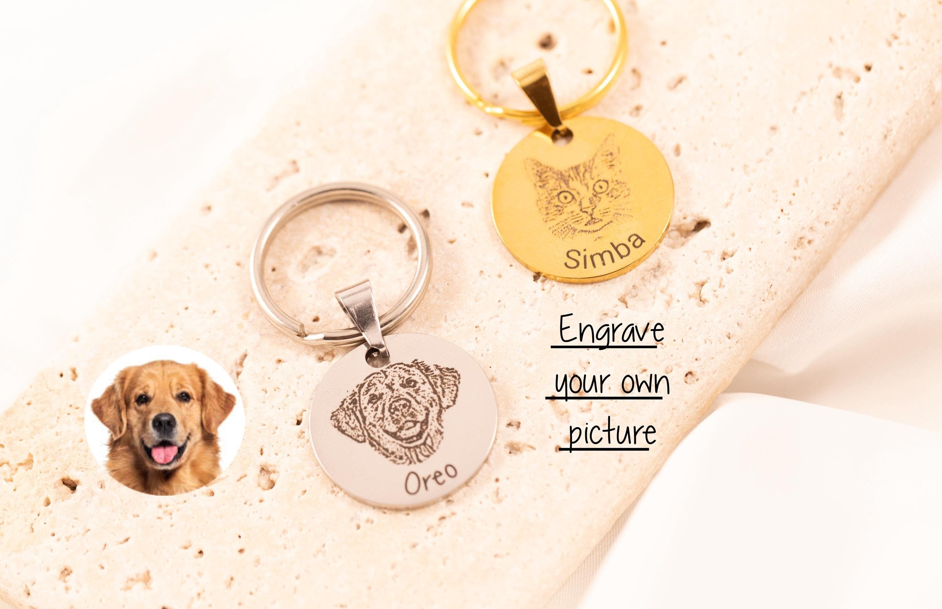 Custom Pet Portrait Keychain: Engraved Dog Photo, Memorial Keepsake