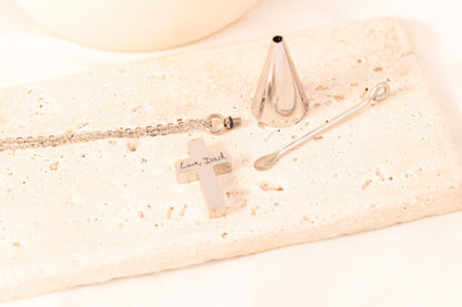 Personalized Handwriting Cremation Cross Necklace: Memorial Urn Jewelry - Torianic Jewelry