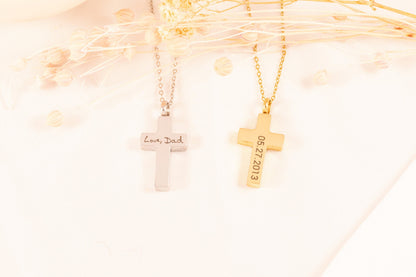 Personalized Handwriting Cremation Cross Necklace: Memorial Urn Jewelry - Torianic Jewelry
