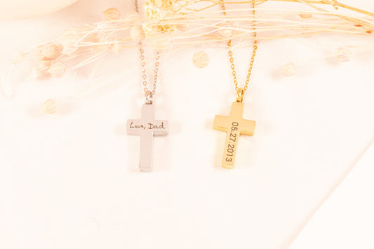 Personalized Handwriting Cremation Cross Necklace: Memorial Urn Jewelry - Torianic Jewelry