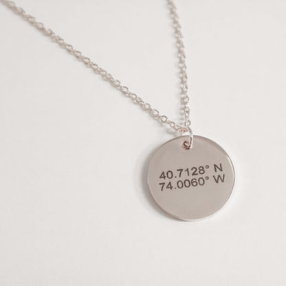 Custom Coordinates Circle Necklace, Personalized Latitude Longitude Jewelry, disc necklace - Torianic Jewelry