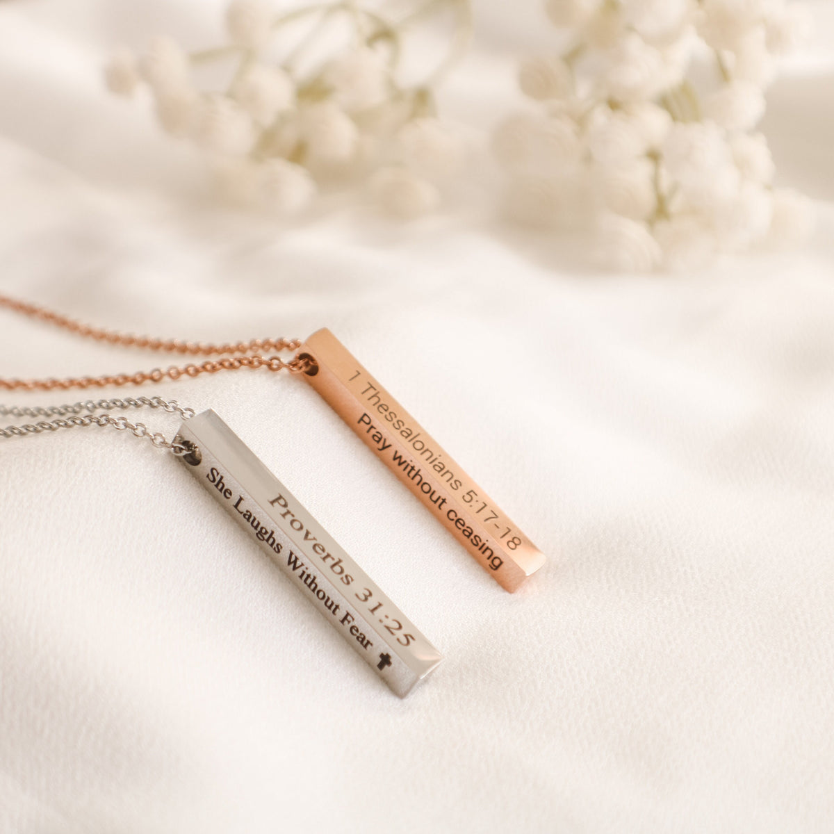 Bible Verse Necklace Bar, Custom Scripture Necklace, 4 Sided Engraved Bar, Christian Gift for Her, Faith - Torianic Jewelry