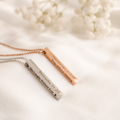 Bible Verse Necklace Bar, Custom Scripture Necklace, 4 Sided Engraved Bar, Christian Gift for Her, Faith - Torianic Jewelry