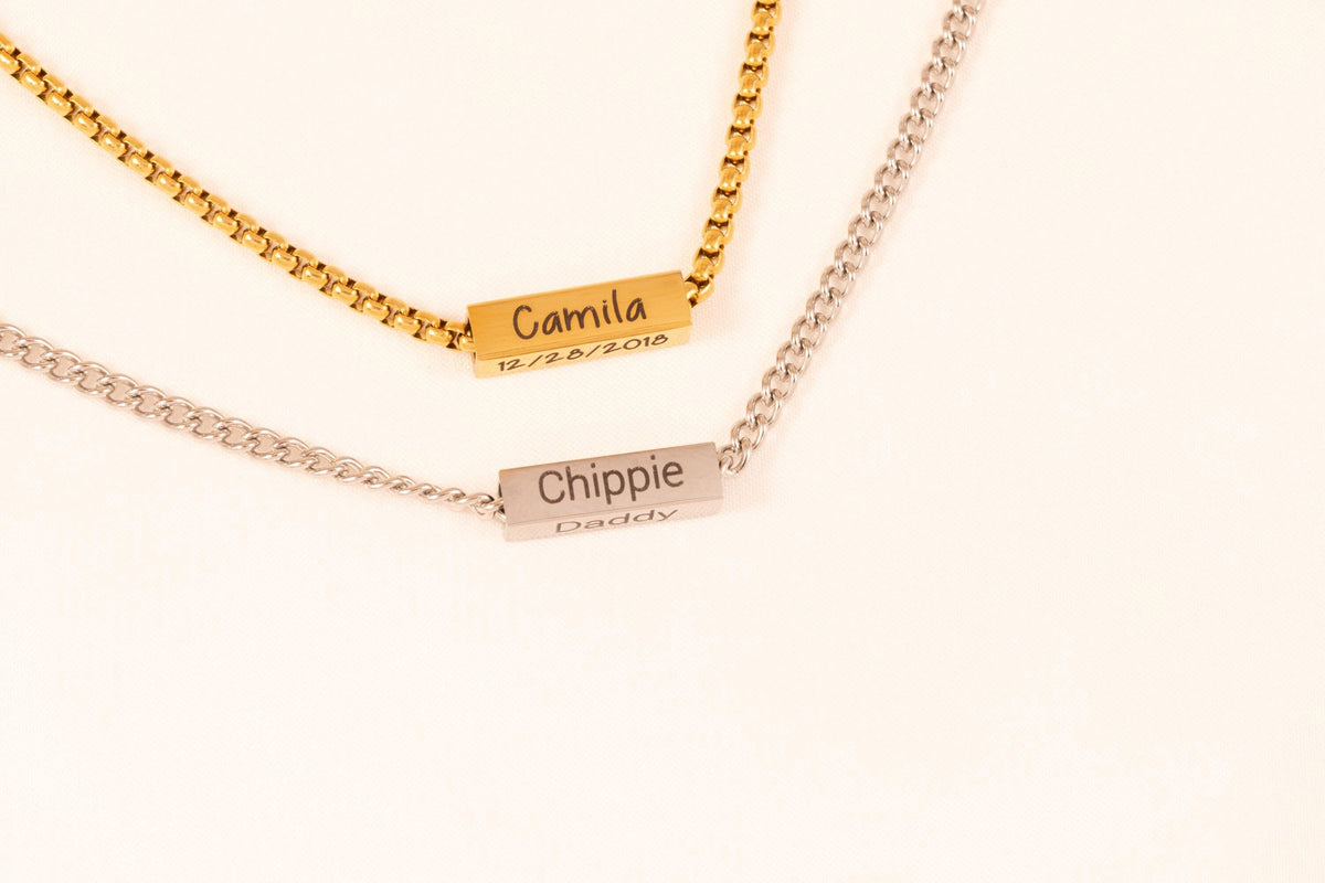 Custom Gold Name Necklace for Dad, Stainless Steel Link or Box Chain, Christmas gift for men - Torianic Jewelry