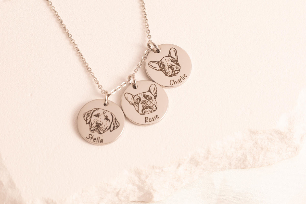 Custom Pet Photo Necklace, Dog Cat Memorial Gift, Engraved Portrait Pendant, Loss Keepsake - Torianic Jewelry