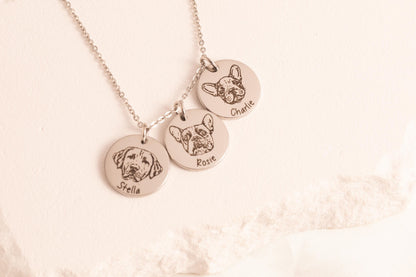 Custom Pet Photo Necklace, Dog Cat Memorial Gift, Engraved Portrait Pendant, Loss Keepsake - Torianic Jewelry